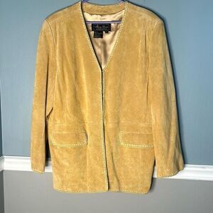 TERRY LEWIS CLASSIC Women's Tan Suede Jacket‎ braided stitch trim boho